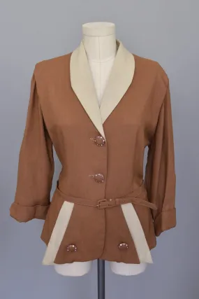 1940s Nutmeg Brown and Taupe Two-Tone Blazer, Large