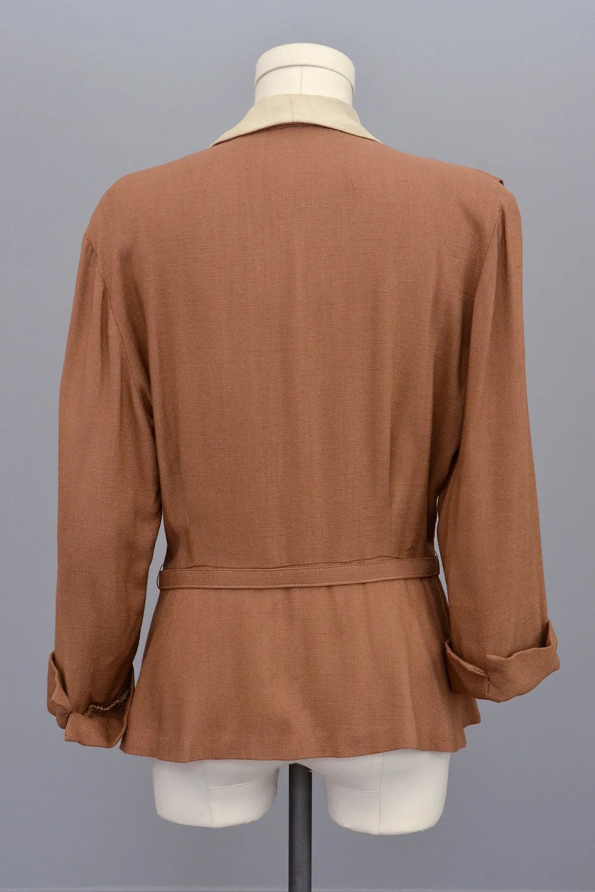 1940s Nutmeg Brown and Taupe Two-Tone Blazer, Large