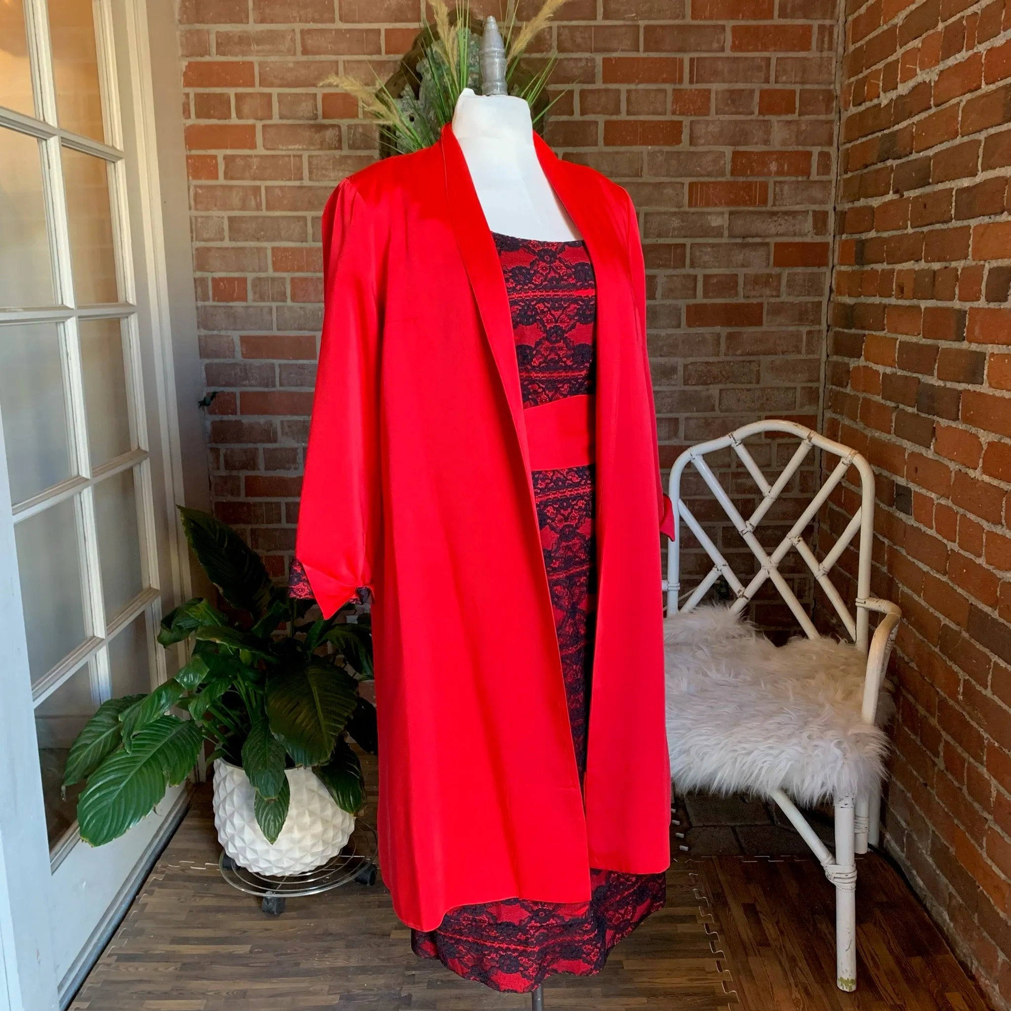 1950s Red & Black Lace Dress and Overcoat