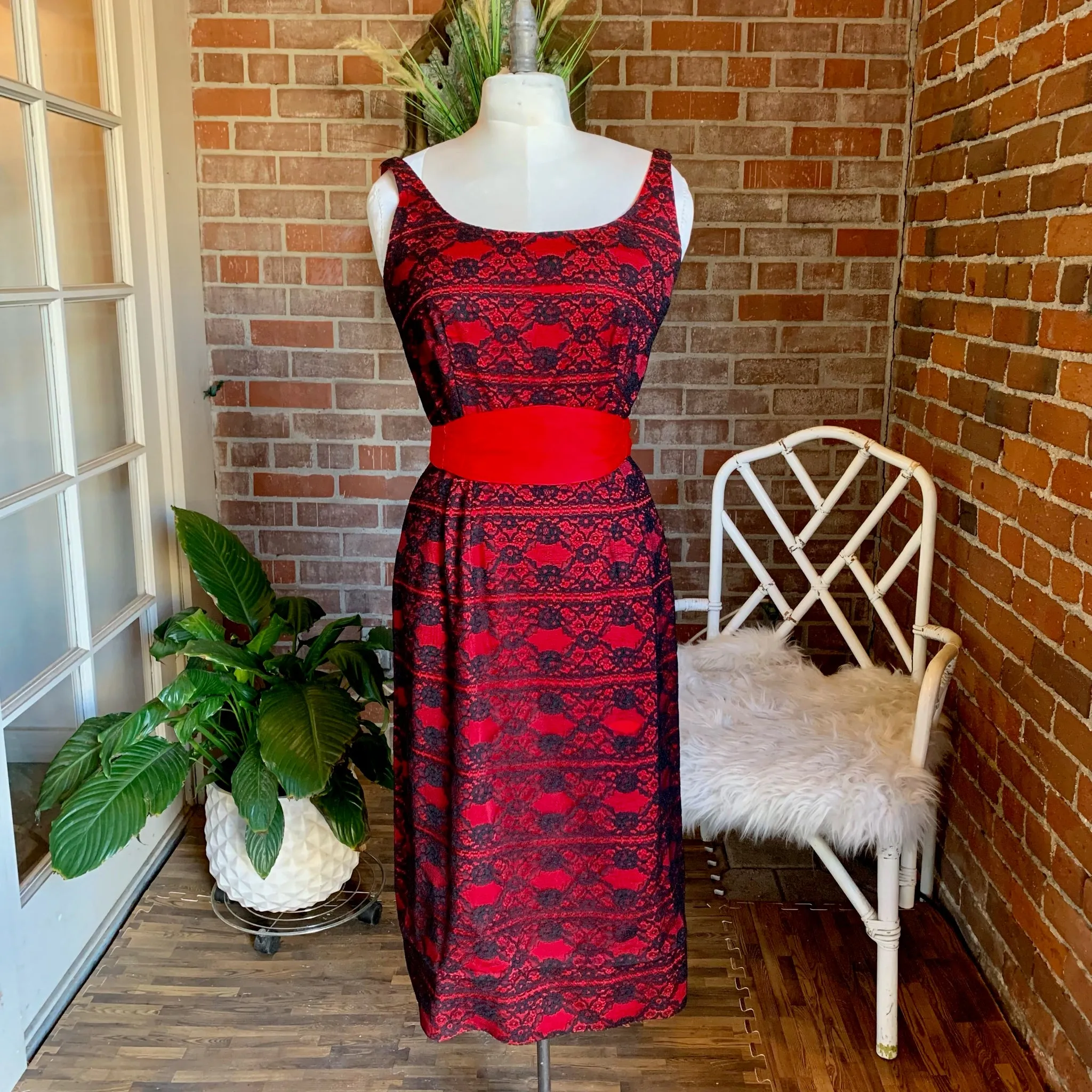 1950s Red & Black Lace Dress and Overcoat