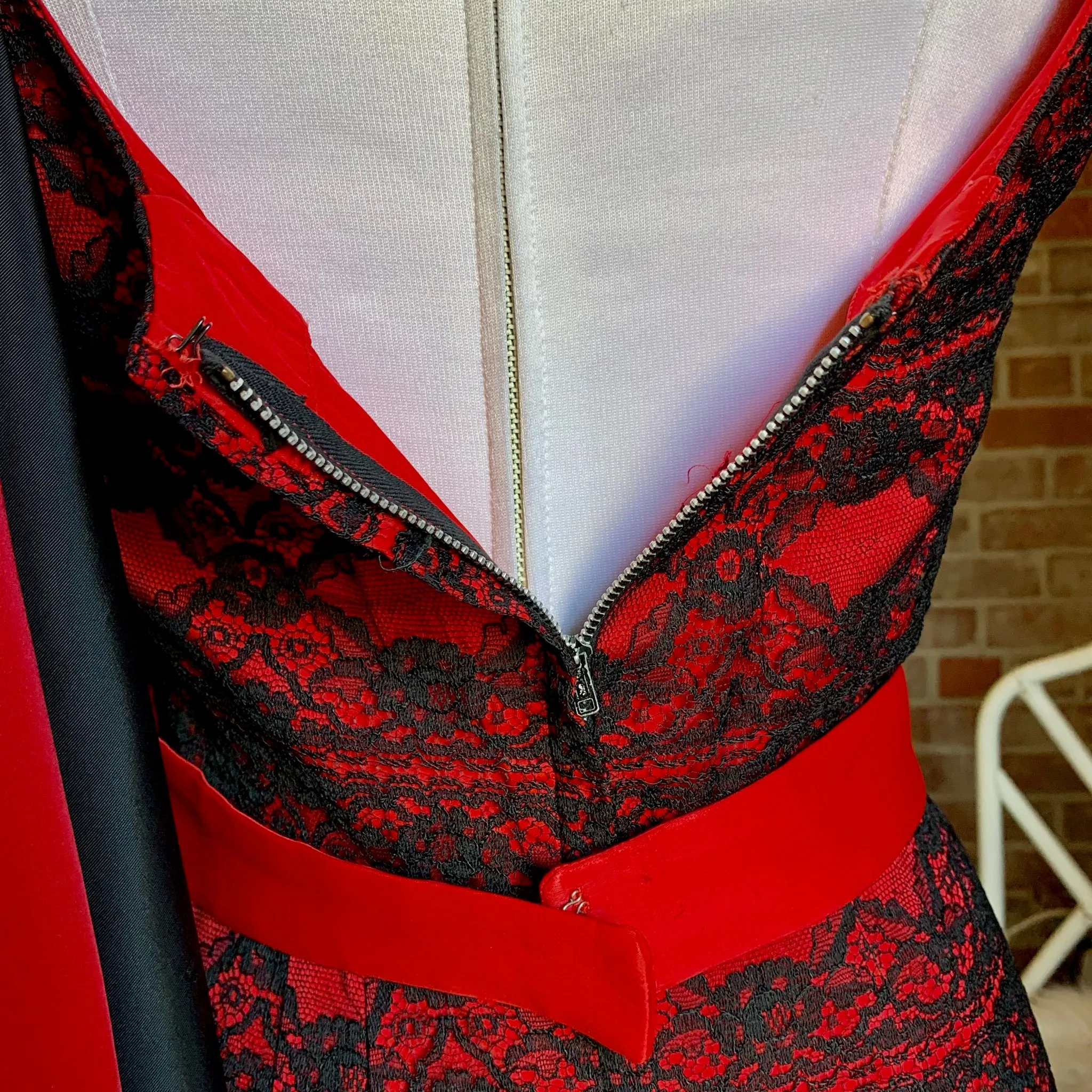 1950s Red & Black Lace Dress and Overcoat