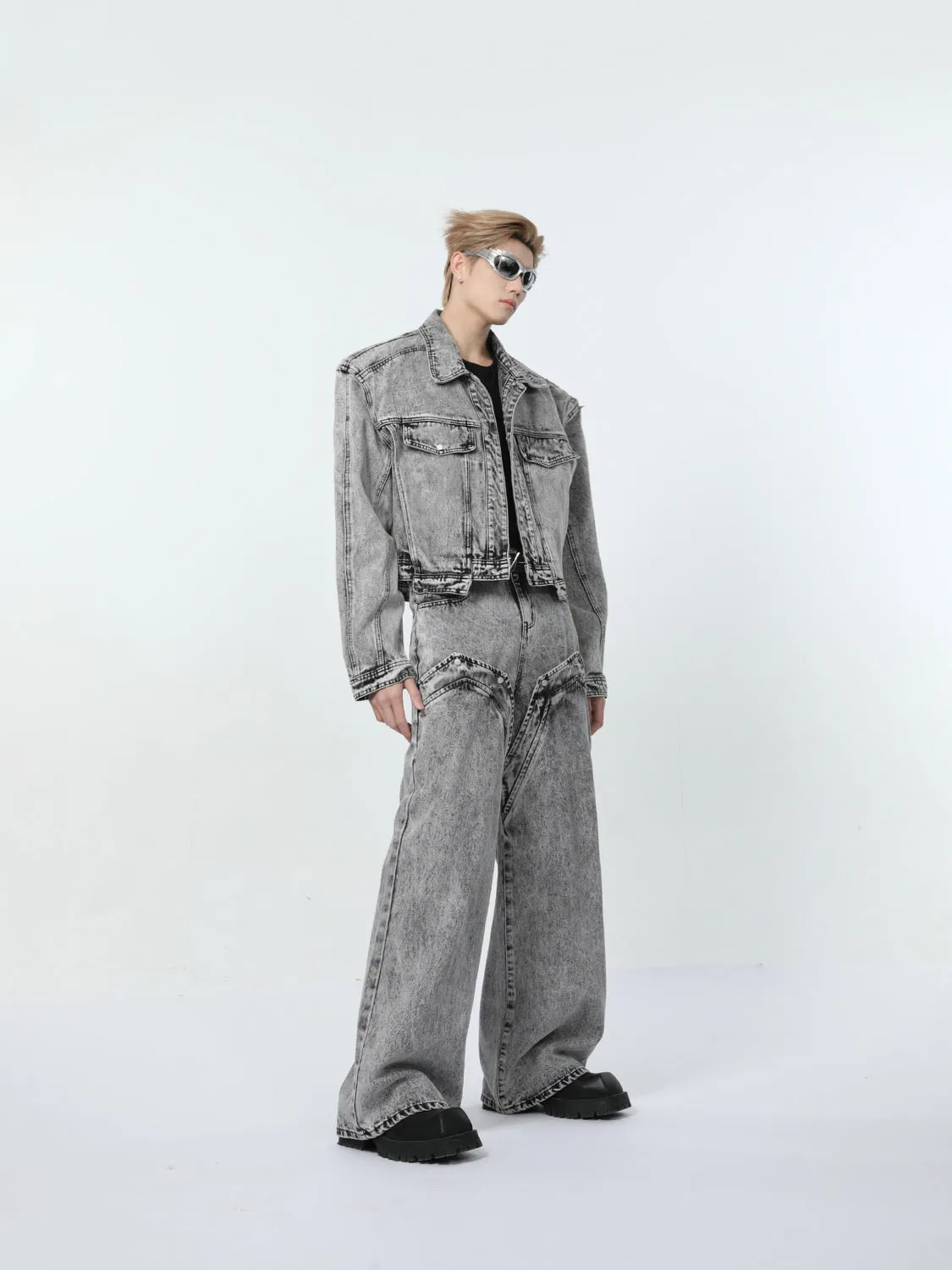 【24s March.】Retro Distressed Simple Denim Suit