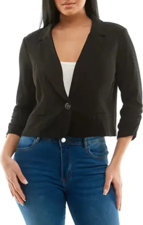 3Q Sleeve Crop Blazer Black - Nina Leonard