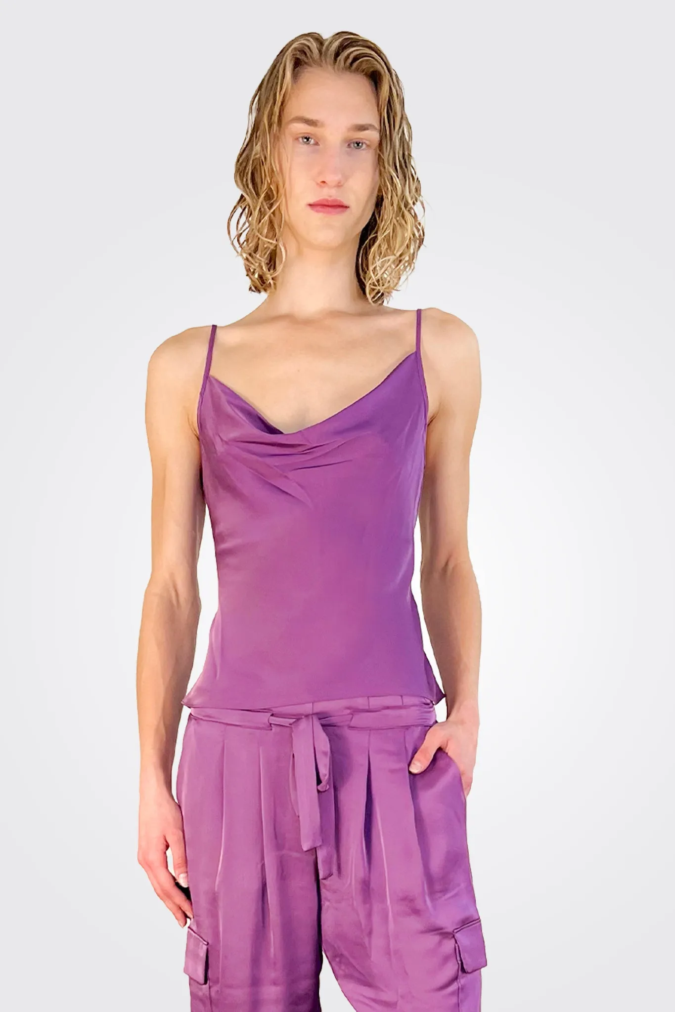 Abigail Cowl Neck Tank - Mulberry