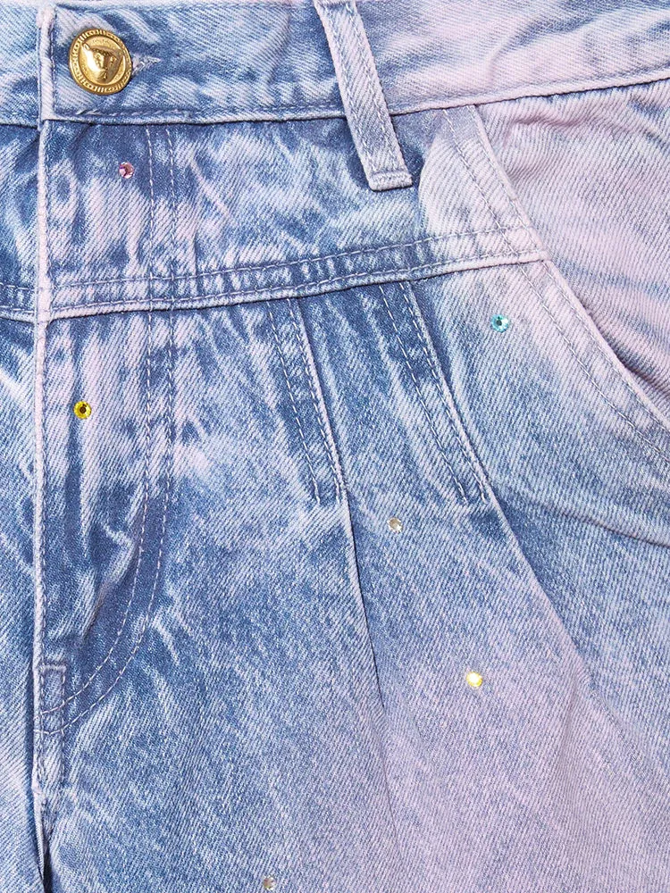 Acid Wash Crystal Vintage Tapered Jeans