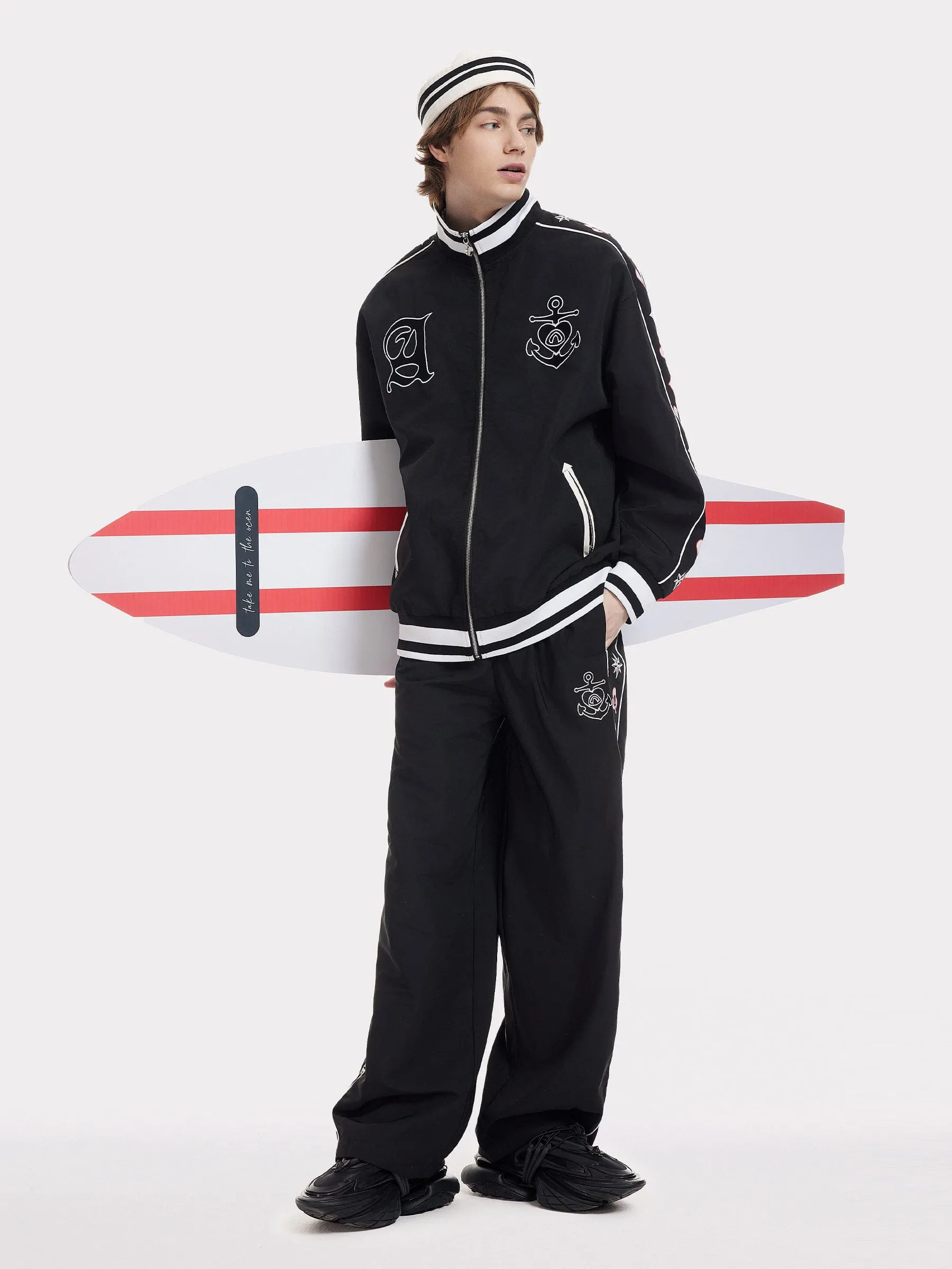 Aelfric Eden Embroidery Ship Anchor Bomber Jacket