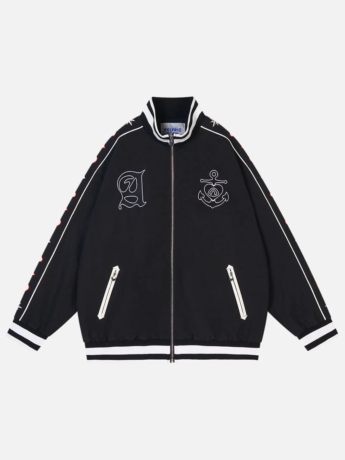 Aelfric Eden Embroidery Ship Anchor Bomber Jacket