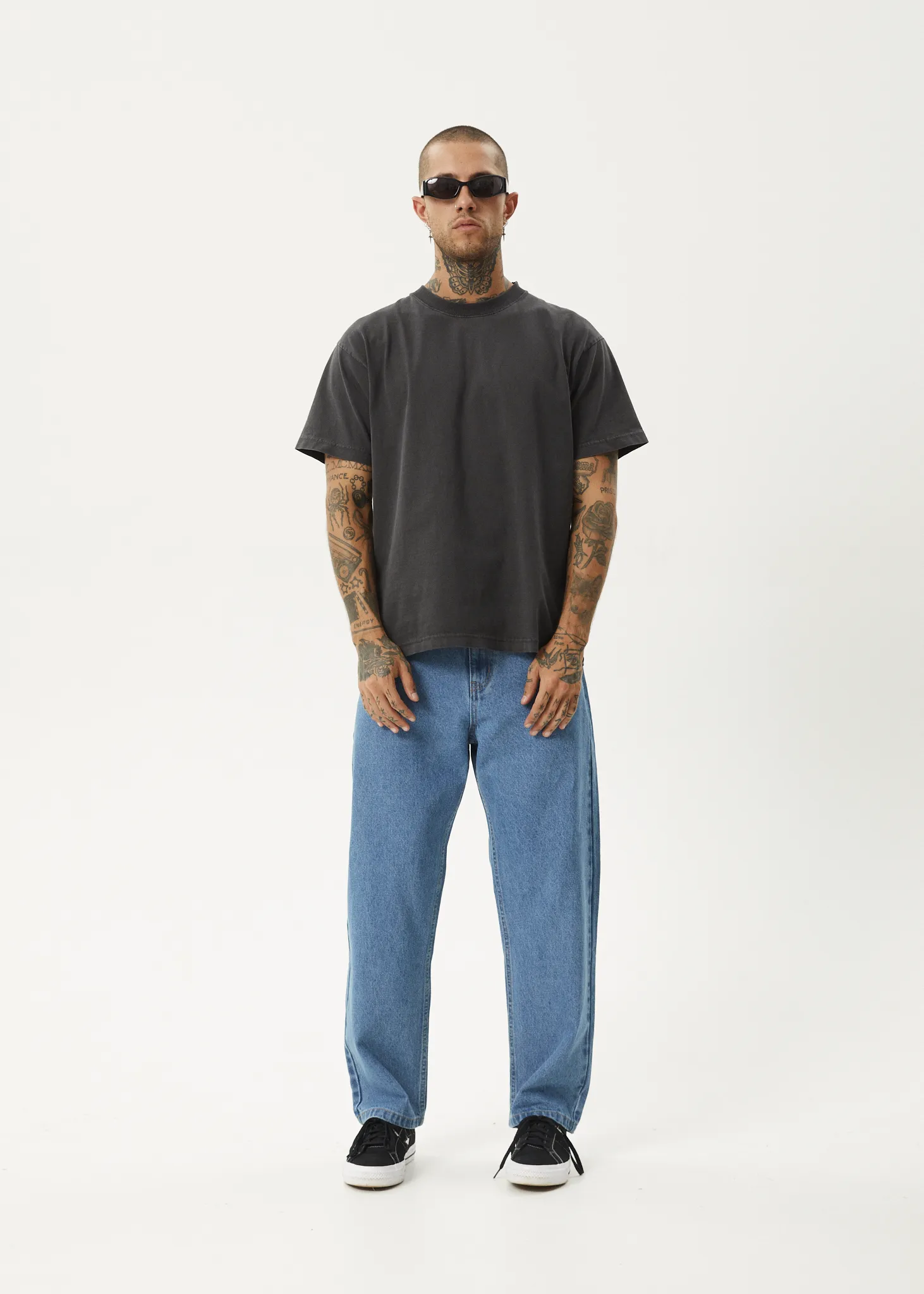 AFENDS Mens Ninety Two's - Denim Relaxed Jeans - Worn Blue