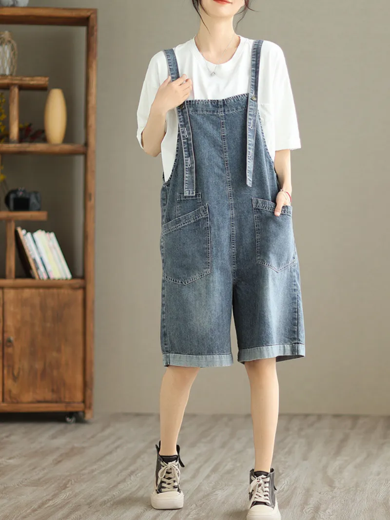 All You Need Denim High Waist Short Dungarees