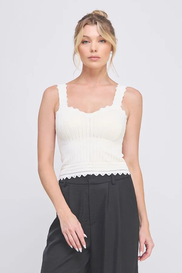 Allie Pointelle Knit Scallop Tank