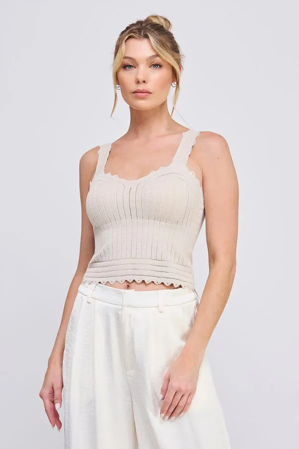 Allie Pointelle Knit Scallop Tank