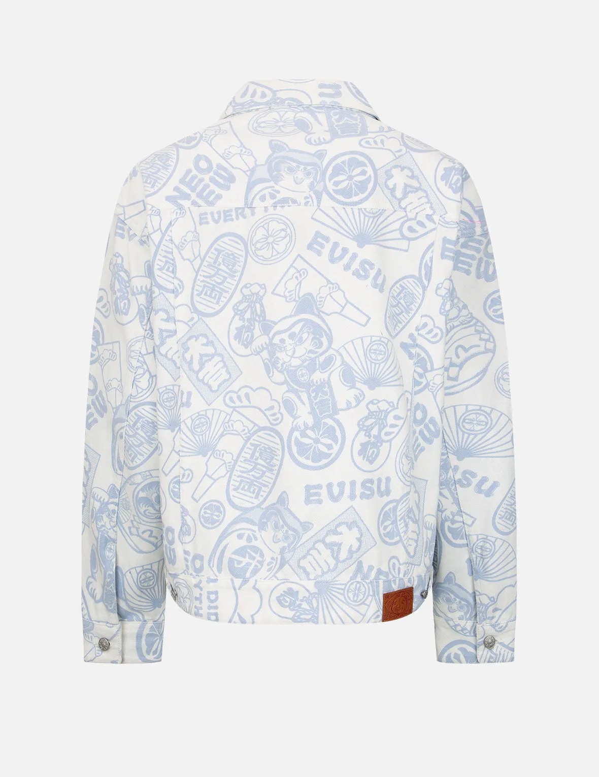 Allover EVISU Squad Discharge-Print Oversize Denim Jacket