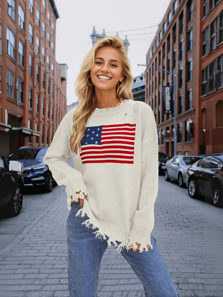 American Flag Relaxed Knit Sweater