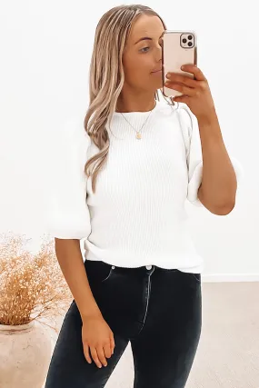 Ariana Ribbed Knit Top Off White