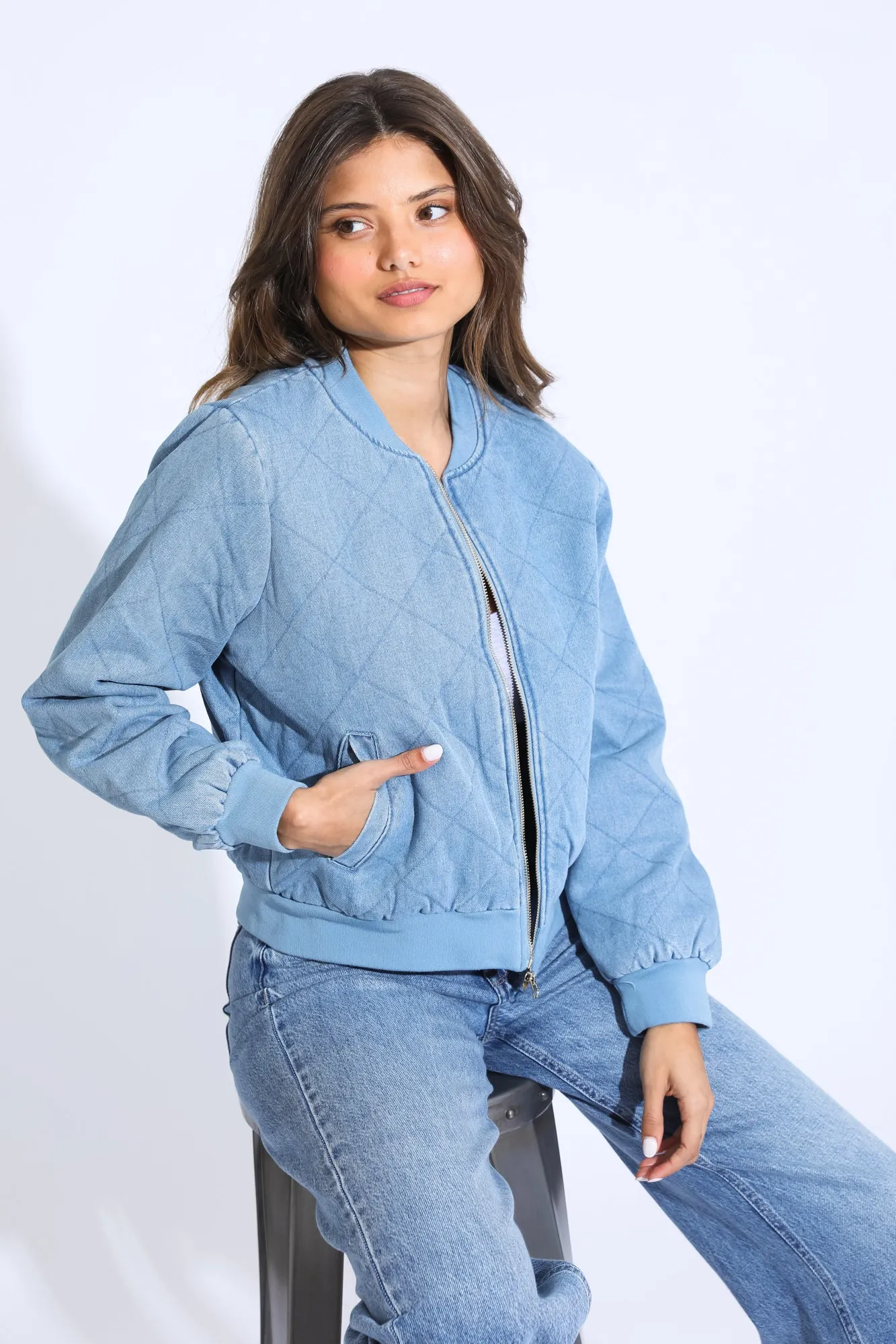 Beau Quilted Bomber Jacket - Denim Wash