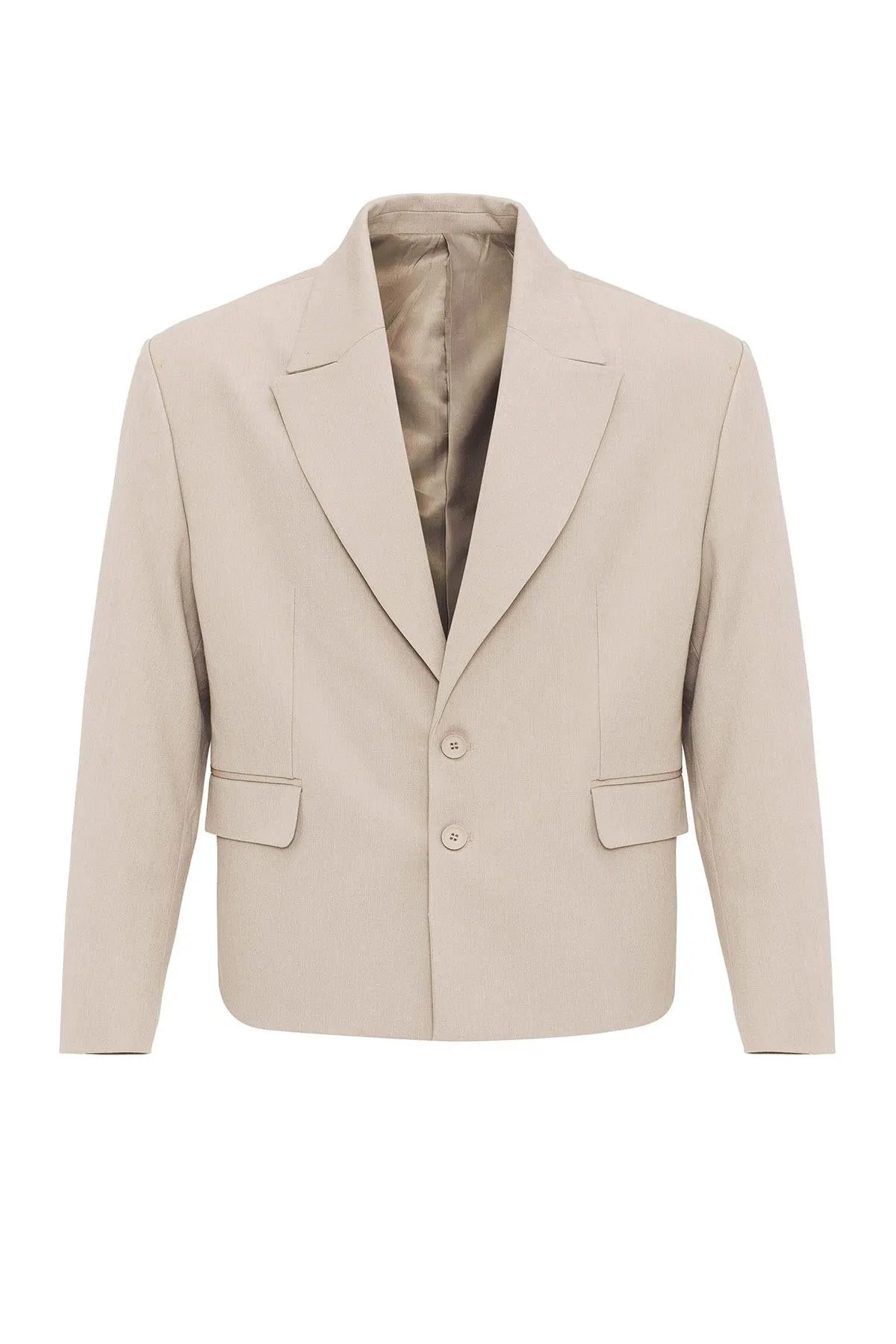 Beige Crop Fit Men's Blazer Jacket - Wessi