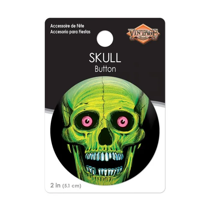 BEISTLE VINTAGE HALLOWEEN GREEN SKULL BUTTON