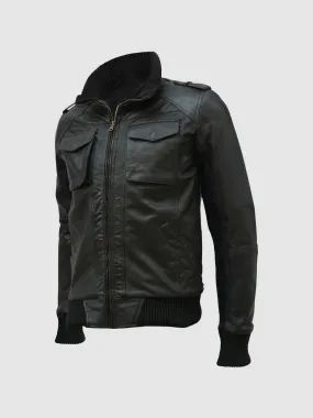 Black Leather Bomber Jacket