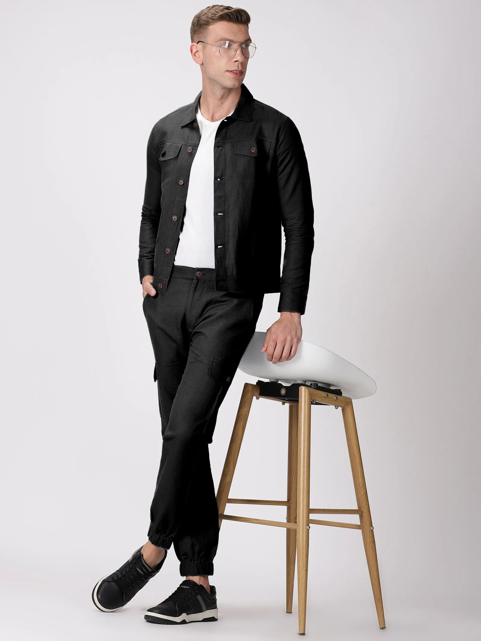 Black Linen Jacket & Jogger Co-Ord Set