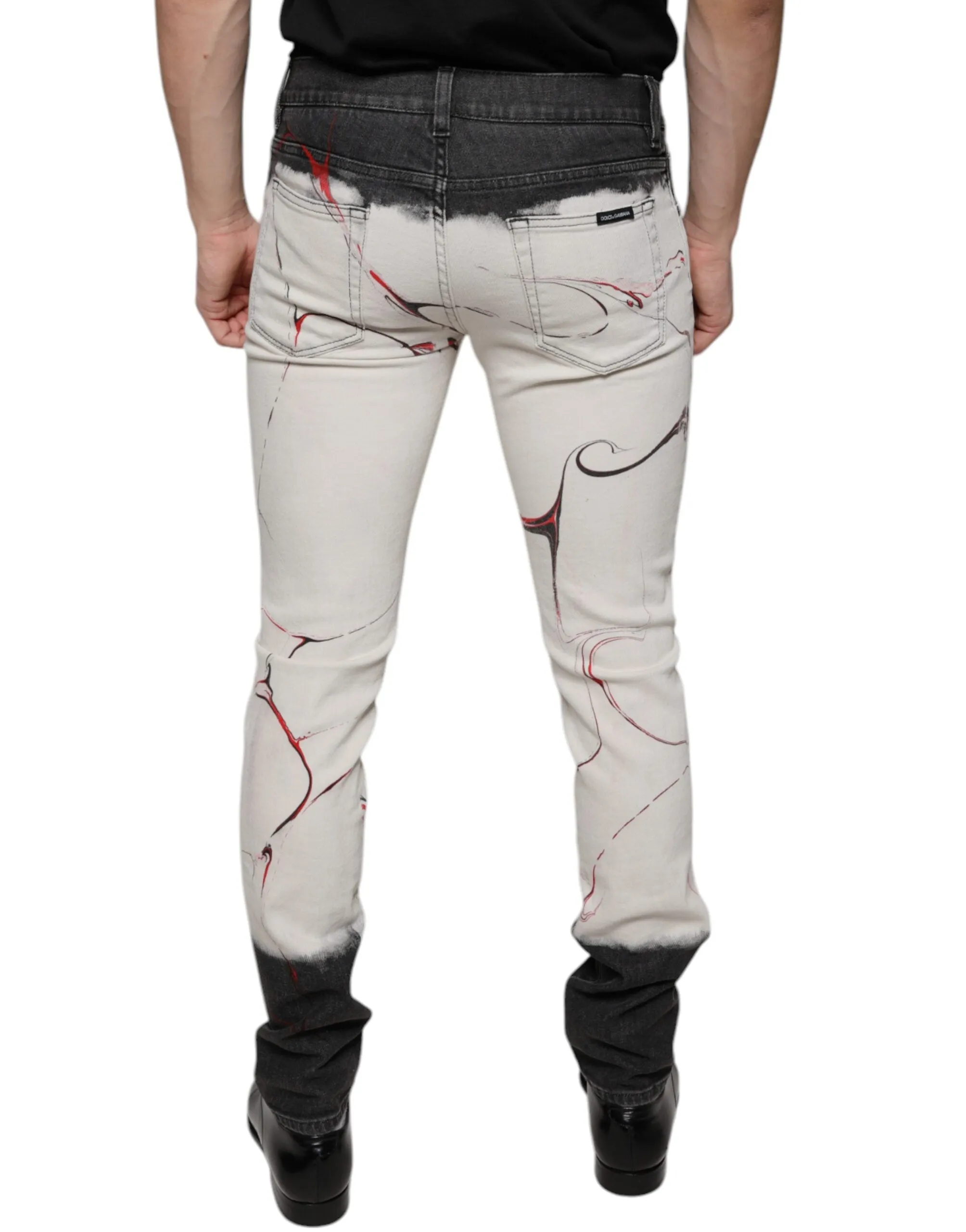 Black White Printed Skinny Men Denim Jeans