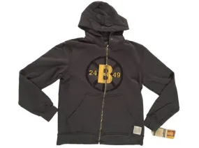 Boston Bruins Retro Brand Charcoal Full Zip Up Waffle Hooded Vintage Jacket