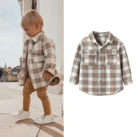 Boys Brushed Cotton Check Shirt Jacket - Natural