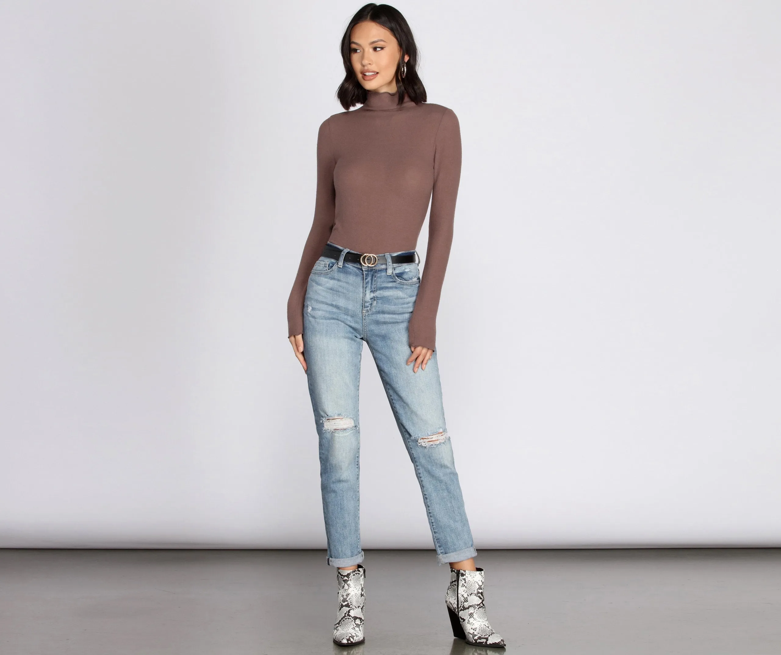 Brushed Knit Mock Neck Top