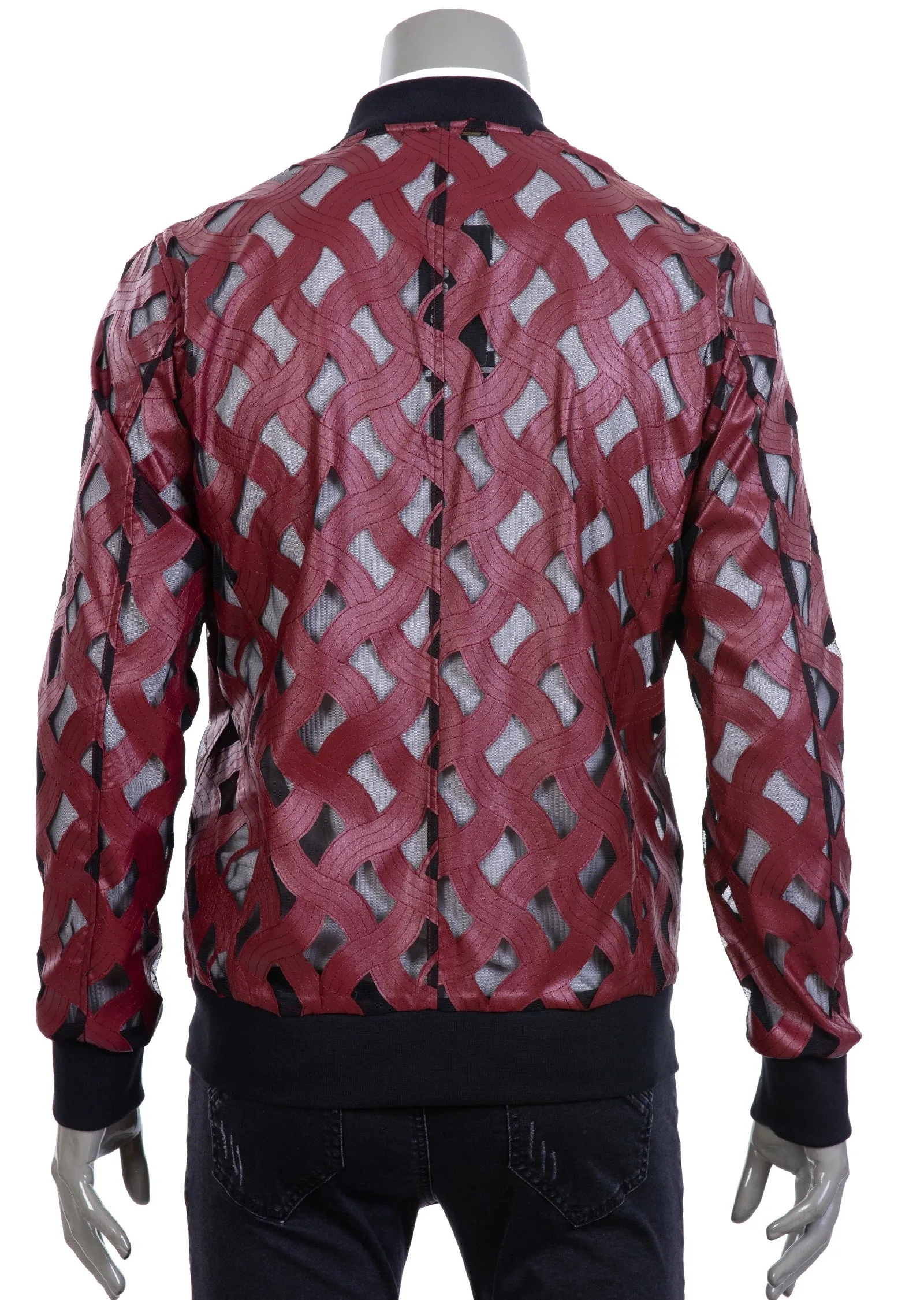 Burgundy Faux Leather Mesh Jacket