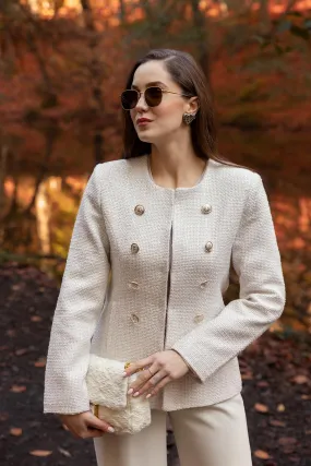 Button Detailed Tweed Jacket - CREAM