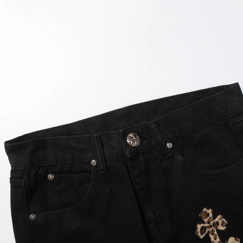 CHROME HEARTS JEANS BLACK GREEN LEOPARD