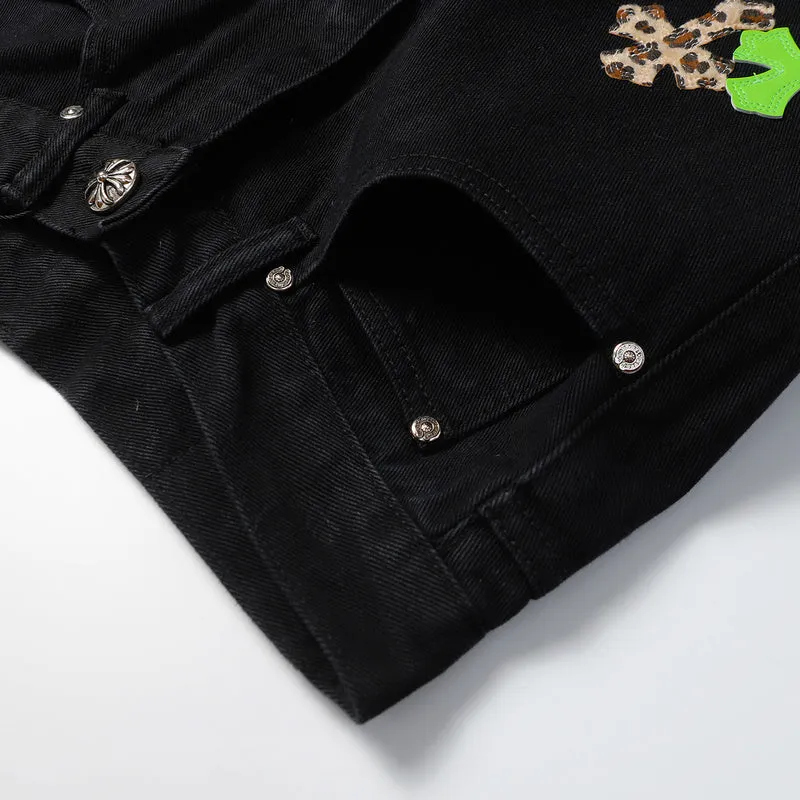 CHROME HEARTS JEANS BLACK GREEN LEOPARD