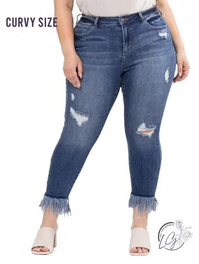 Curvy Zoe Mid-Rise Fringe Hem Skinny by Cello Jeans