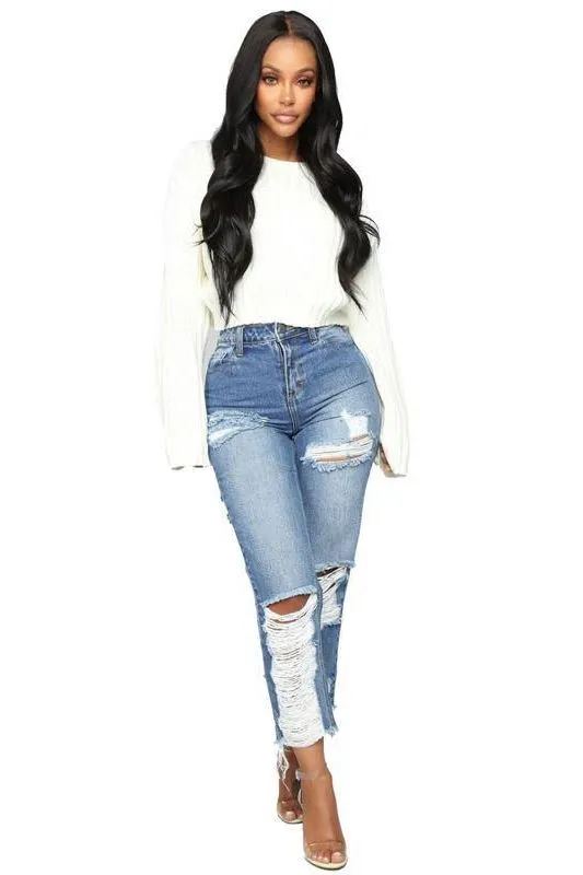 custom high-rise ripped jeans