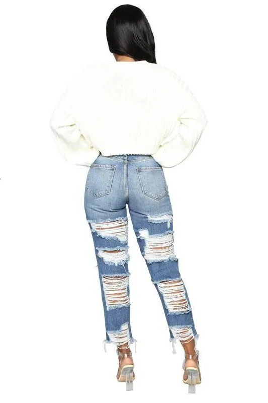 custom high-rise ripped jeans