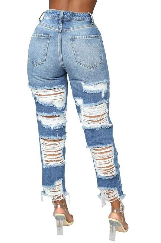 custom high-rise ripped jeans