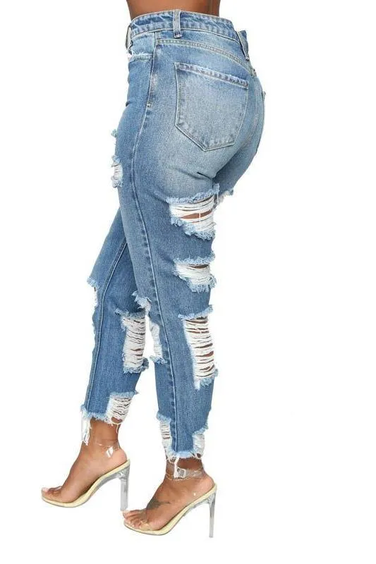 custom high-rise ripped jeans