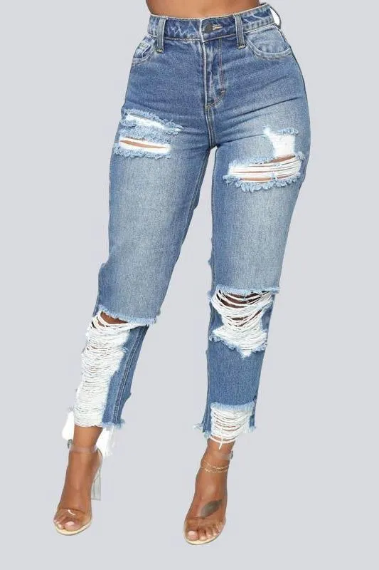 custom high-rise ripped jeans