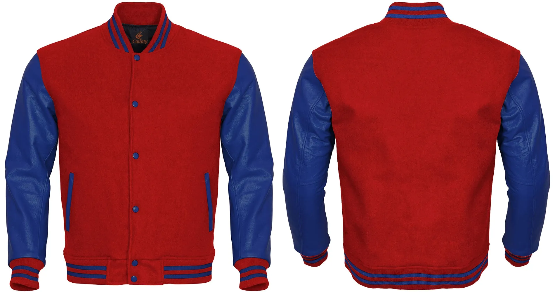 Custom Varsity Jackets Red Body and Blue Leather Sleeves Varsity Jacket