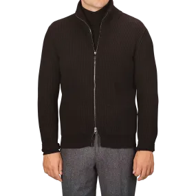 Dark Brown Wool Cashmere Zip Jacket