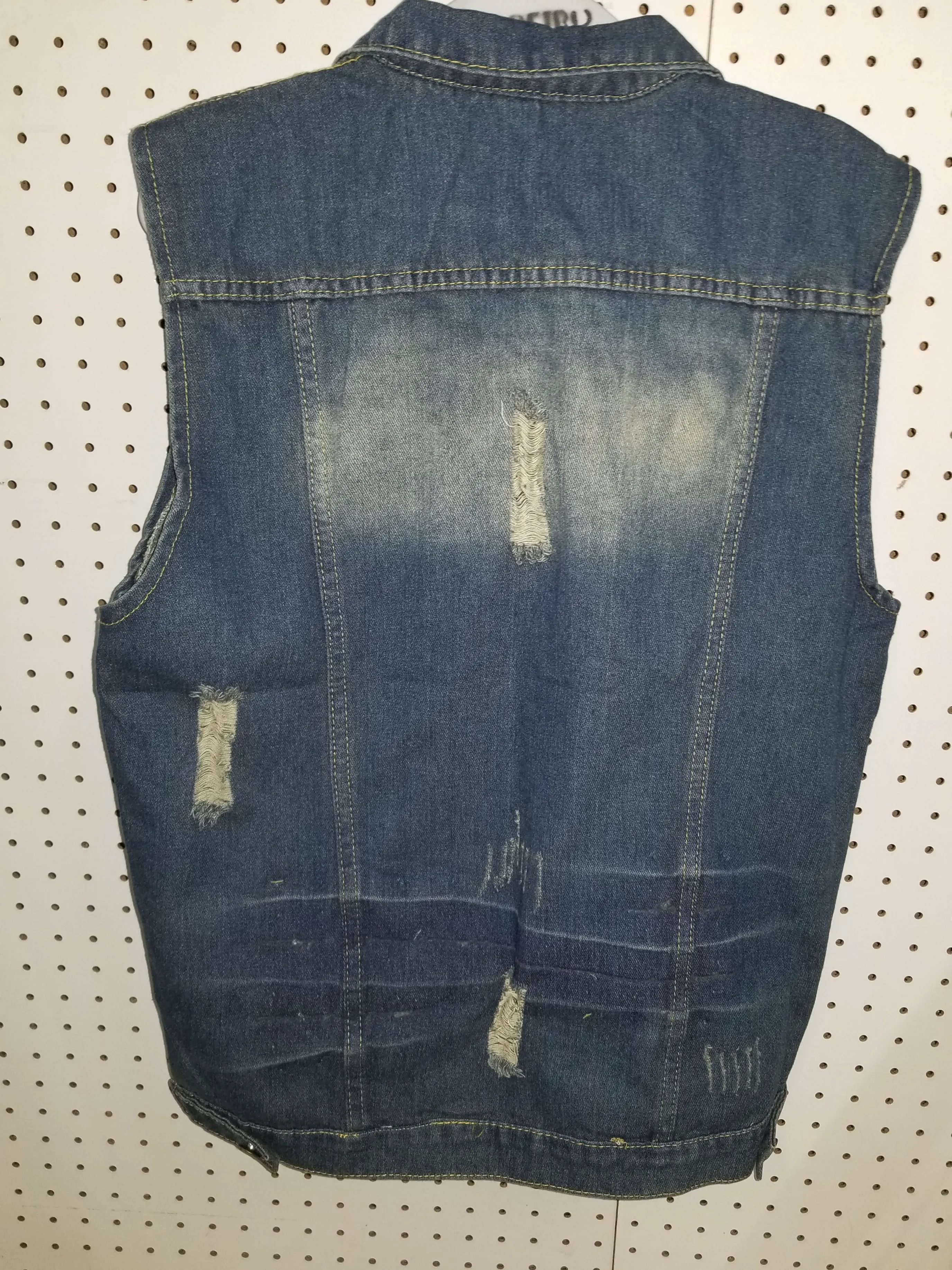 Distressed Sleeveless Blue Jean Jacket