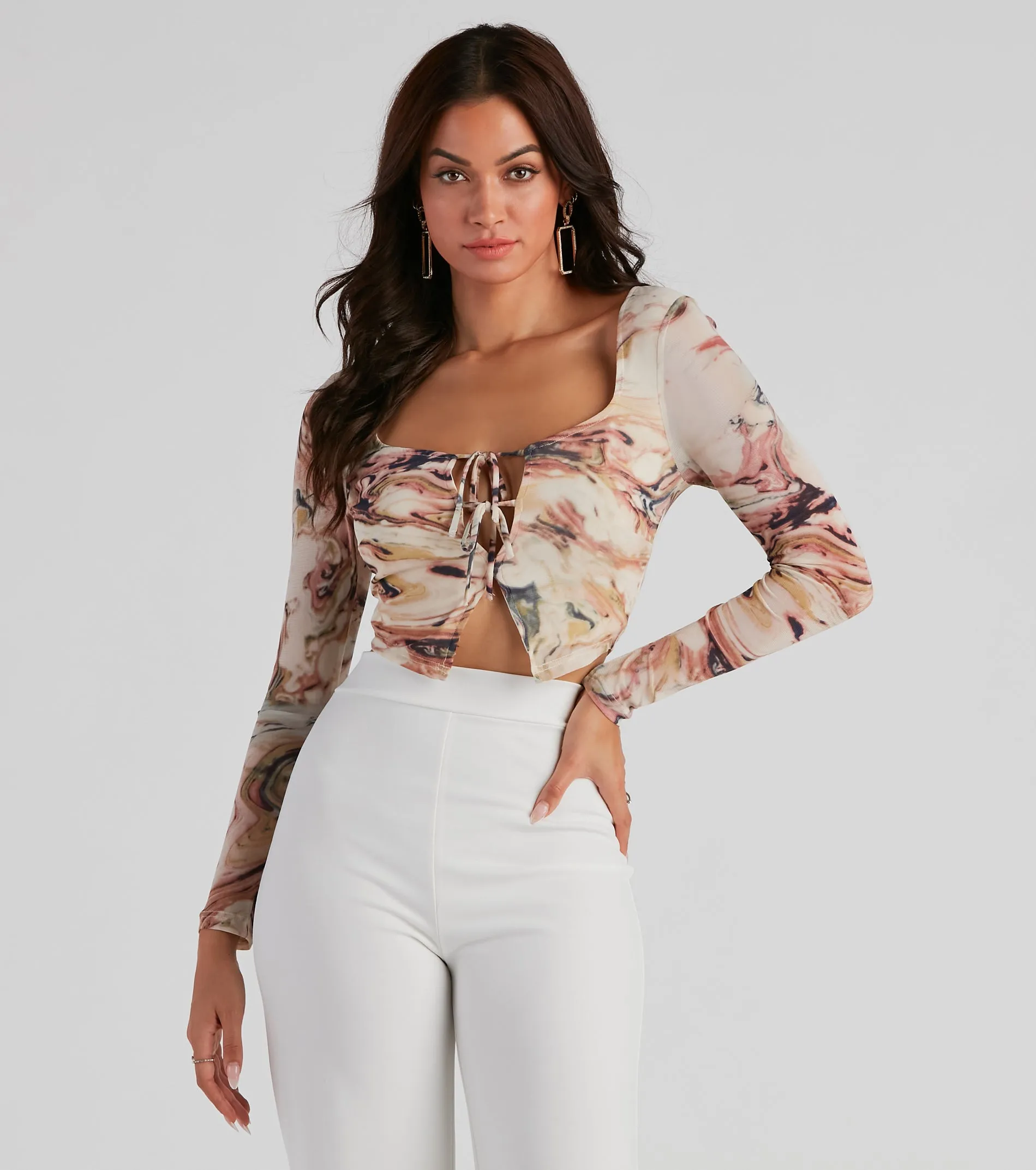 Dress Code Mesh Marble Crop Top