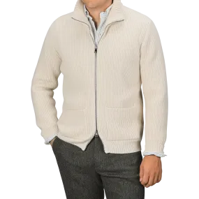 Ecru Beige Wool Cashmere Knitted Jacket