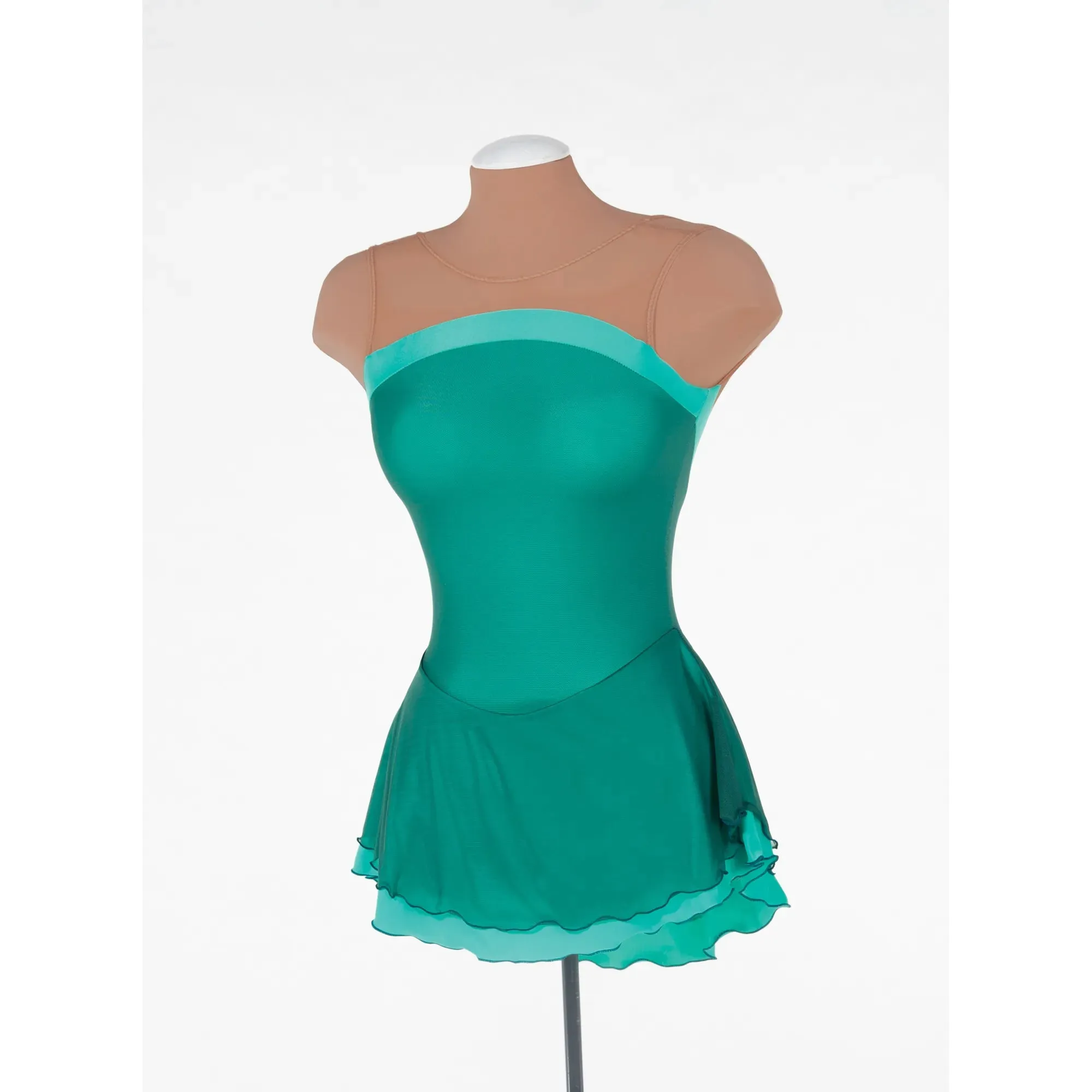 F23021P Competition Figure Skating Mesh Overlay Dress PLAIN