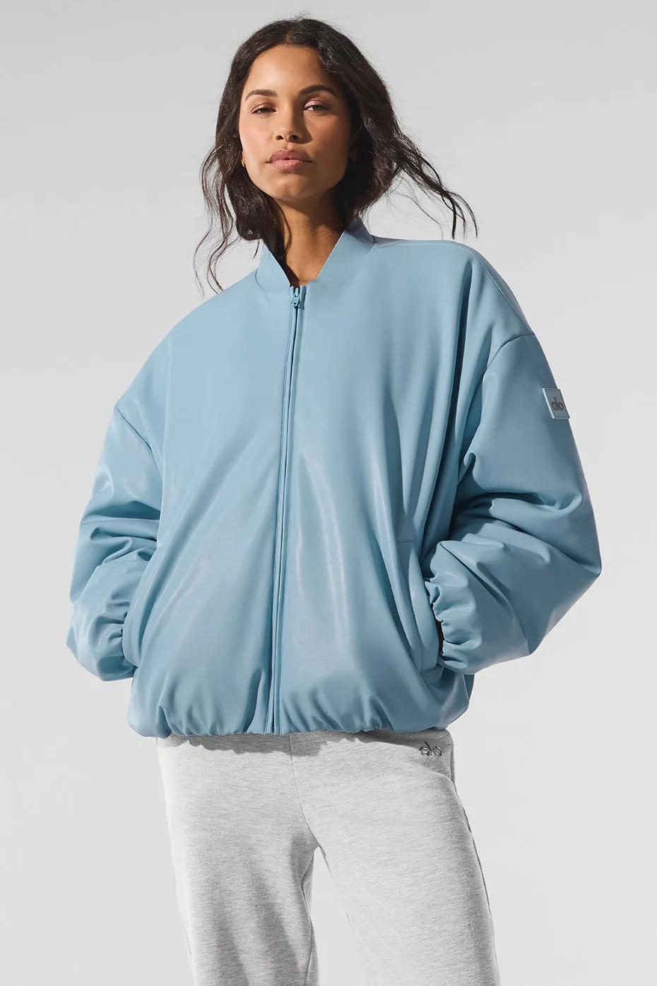 Faux Leather Premier Bomber - Celestial Blue