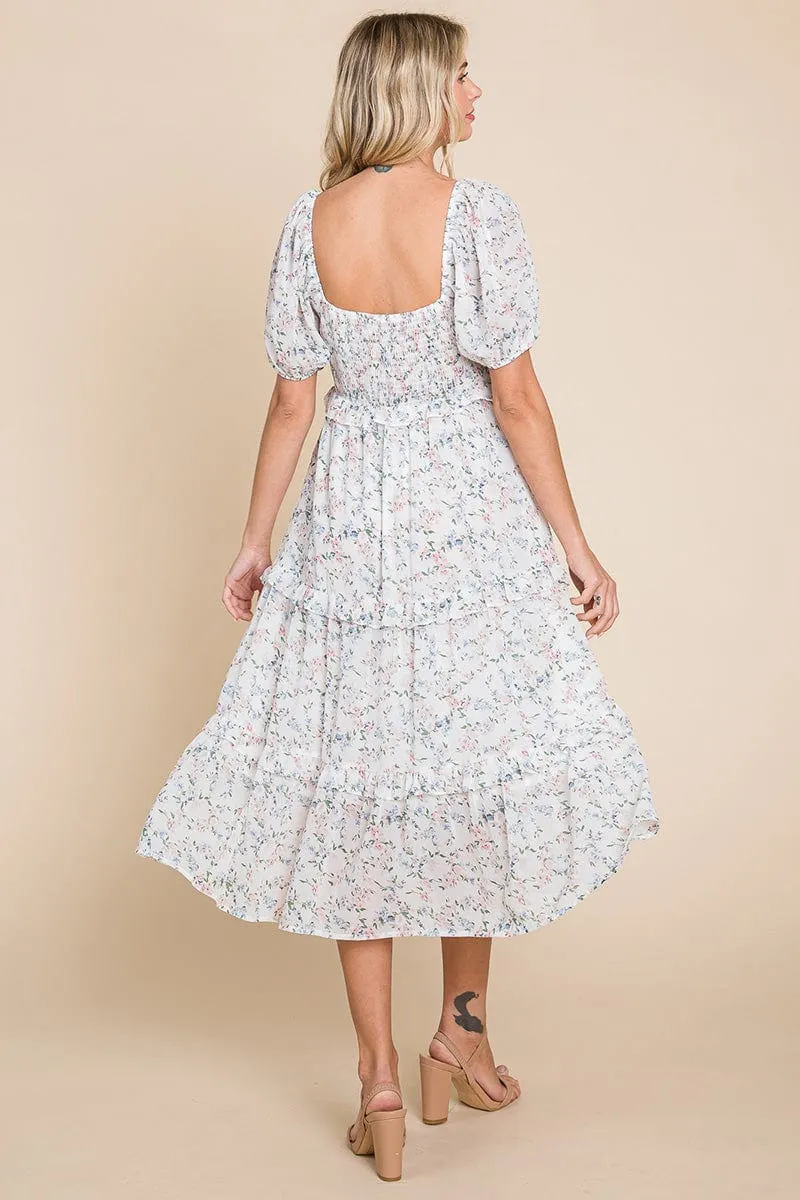 Floral Smocked Tiered Babydoll Midi Dress