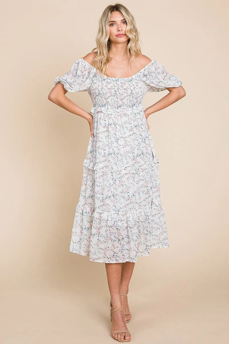 Floral Smocked Tiered Babydoll Midi Dress