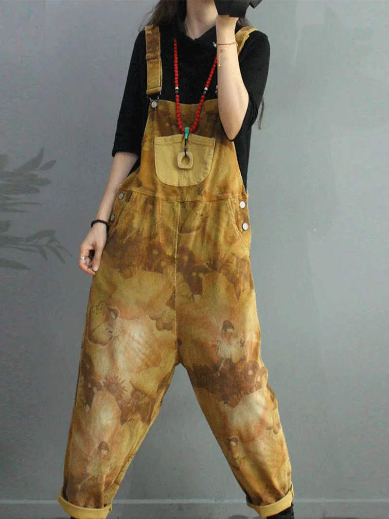 Foggy Season Cotton Tie-Dye Print Overall Dungaree