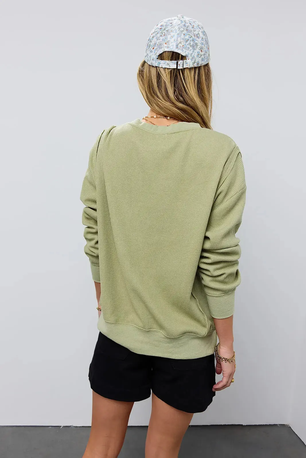 Georgia Waffle Knit Top in Olive - FINAL SALE