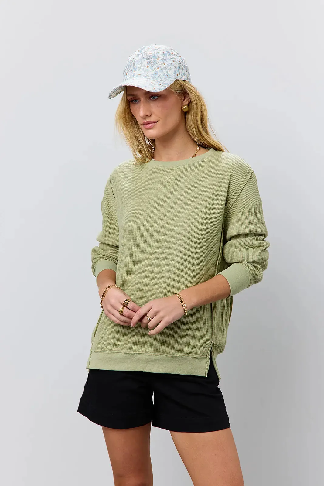 Georgia Waffle Knit Top in Olive - FINAL SALE