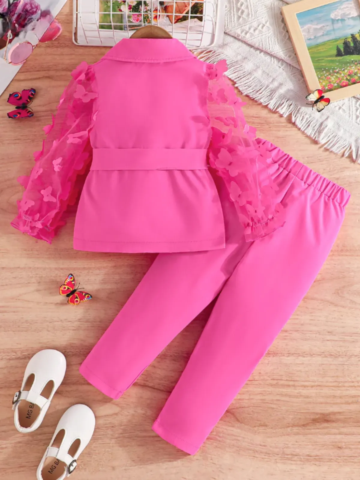 Girls Butterfly Sleeve Blazer Top and Pants Set